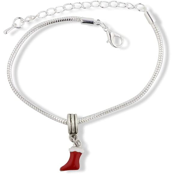 Red and White Christmas Stocking Sock Charm Bracelet - Picture 1 of 8